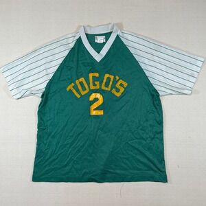 Vintage Swingster Togos 2 Mesh Jersey XL Green Pinstripe V-Neck Shirt 70s